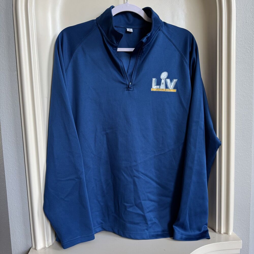 Super Bowl LV Tampa Blue Quarter Zip Teammate Pullover Size Medium